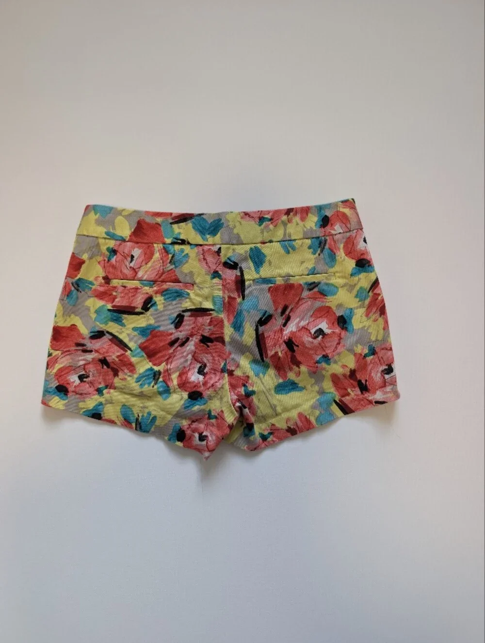 J. Crew Yellow Floral High Waist Shorts with Red and Teal Accents